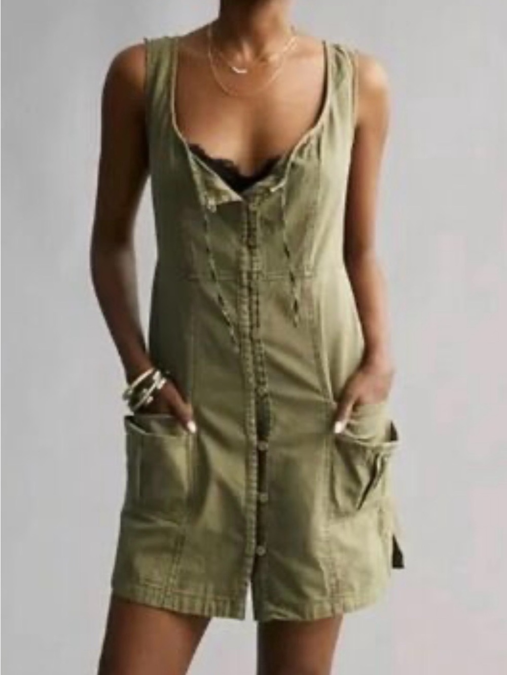 Anthropologie- Pilcro Olive Utility Button-Front Dress